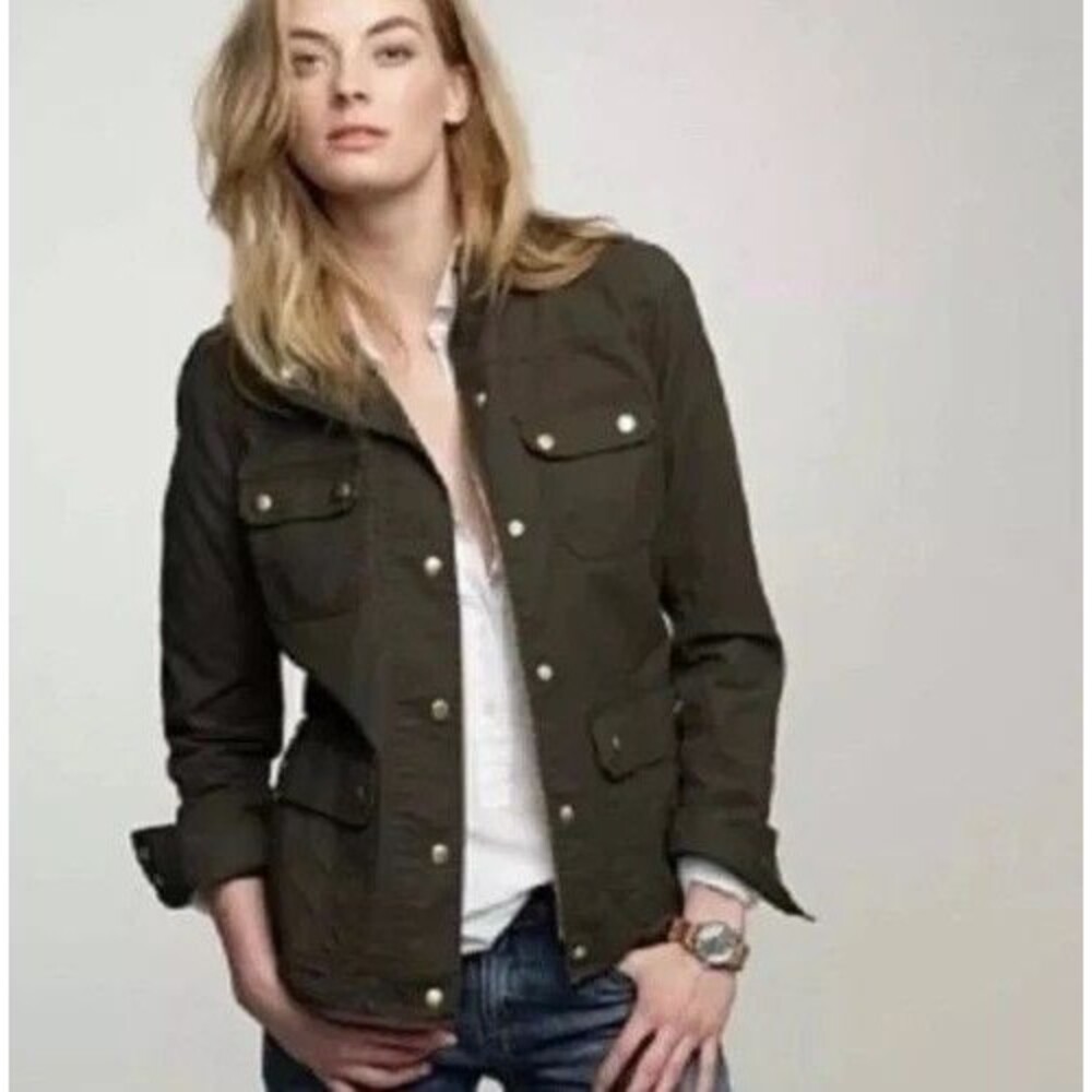 J. CREW Downtown Field Jacket Waxed Cotton Military Utility Khaki Womens Sz XS